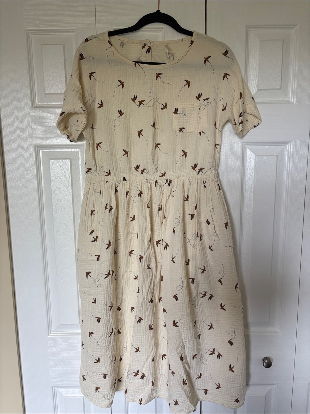 Rylee + Cru Cream Midi Dress with Brown Bird Print